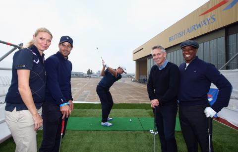 Golfing Star Justin Rose Tees off on a British Airways 747 after the European team’s victory